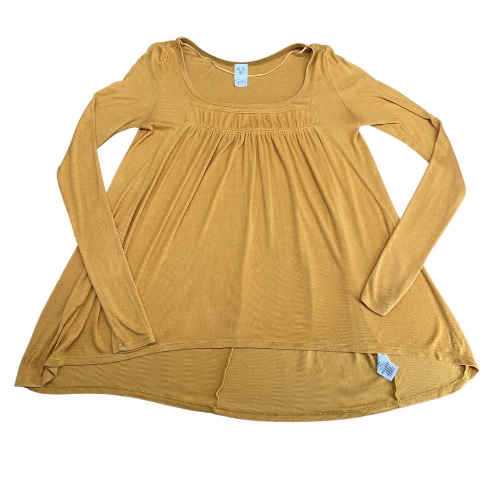 We The Free Free People Tunic Top Womens XS Yellow Ribbed Long Sleeve Babydoll